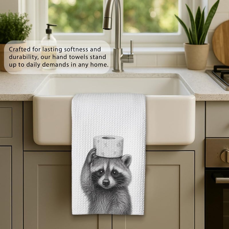 Threegoat Funny Cute Raccoon Hand Towels for Bathroom,1 PCS Raccoon Decor Cute Kitchen Towels,Animal Decorative Towels for Kids' Bathroom,Raccoon Gifts for Women, Pet Owners Housewarming - B01 - Image 4